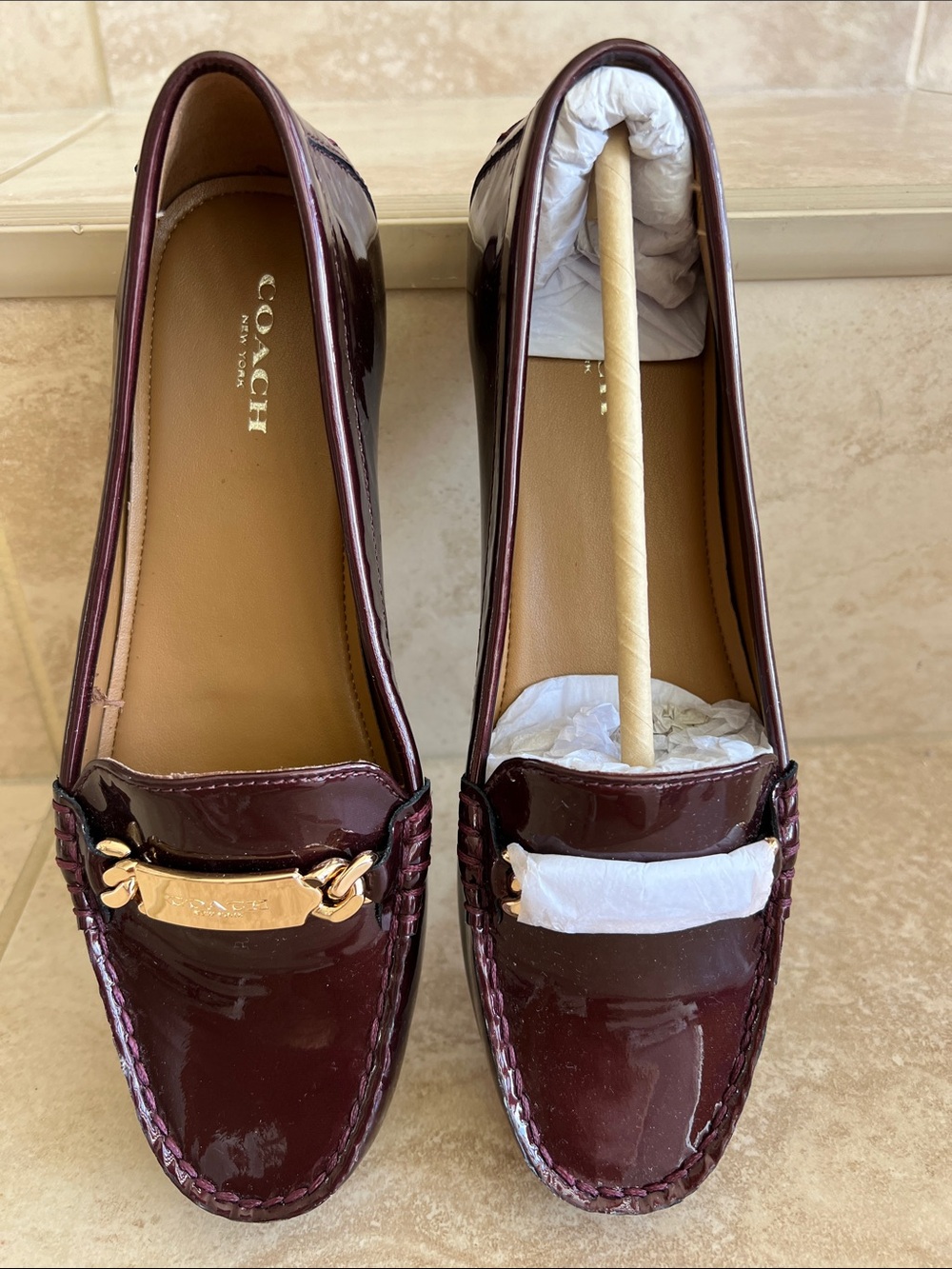 Coach women Burgundy Patent Leather Loafers